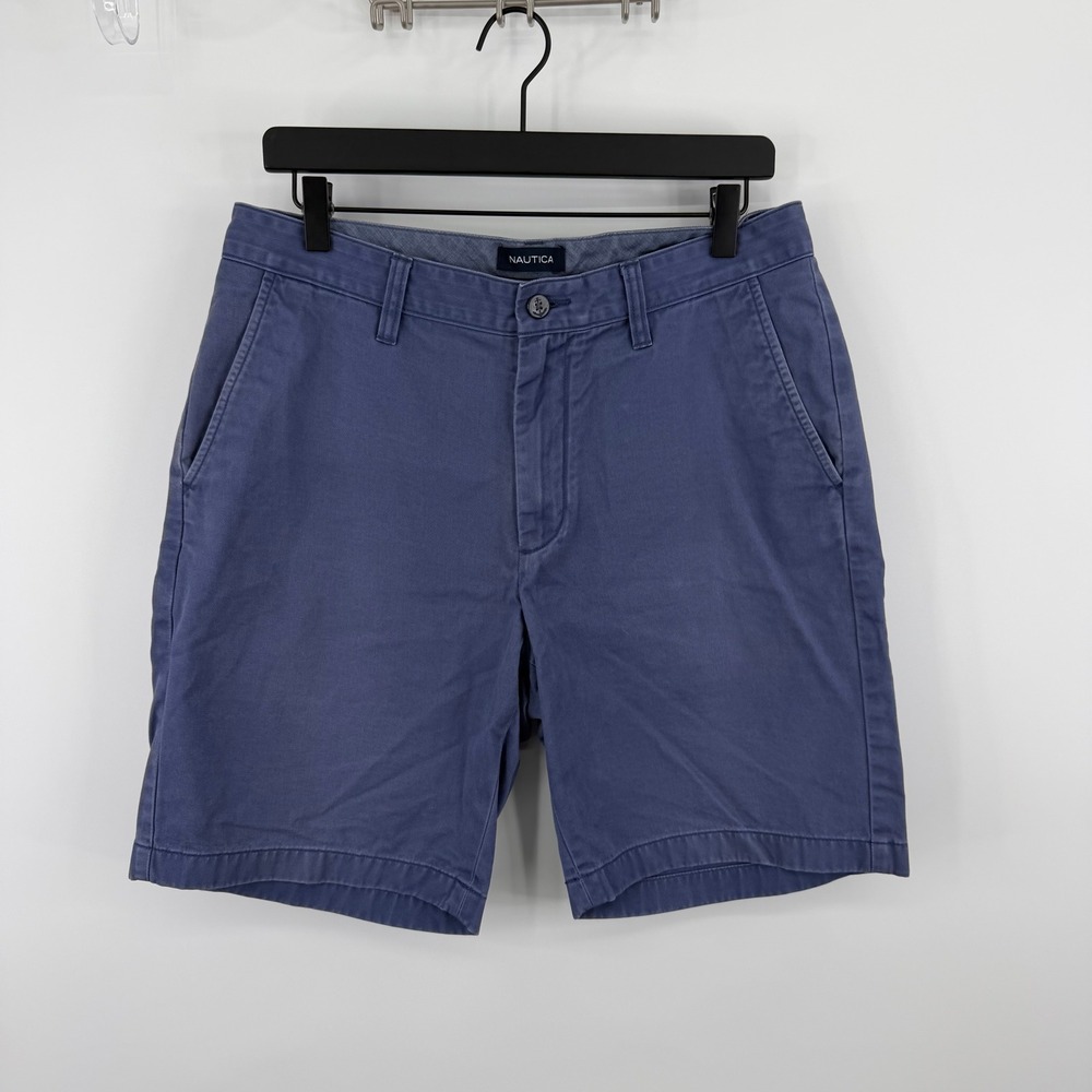 Nautica Chino Shorts Mens 32W Blue Classic Fit‎ Cotton Preppy Nautical